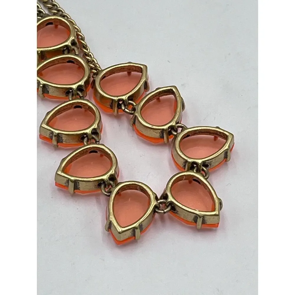 J. Crew Gold Tone Bright Orange Teardrop Pear‎ Rhinestone Glowing Necklace
